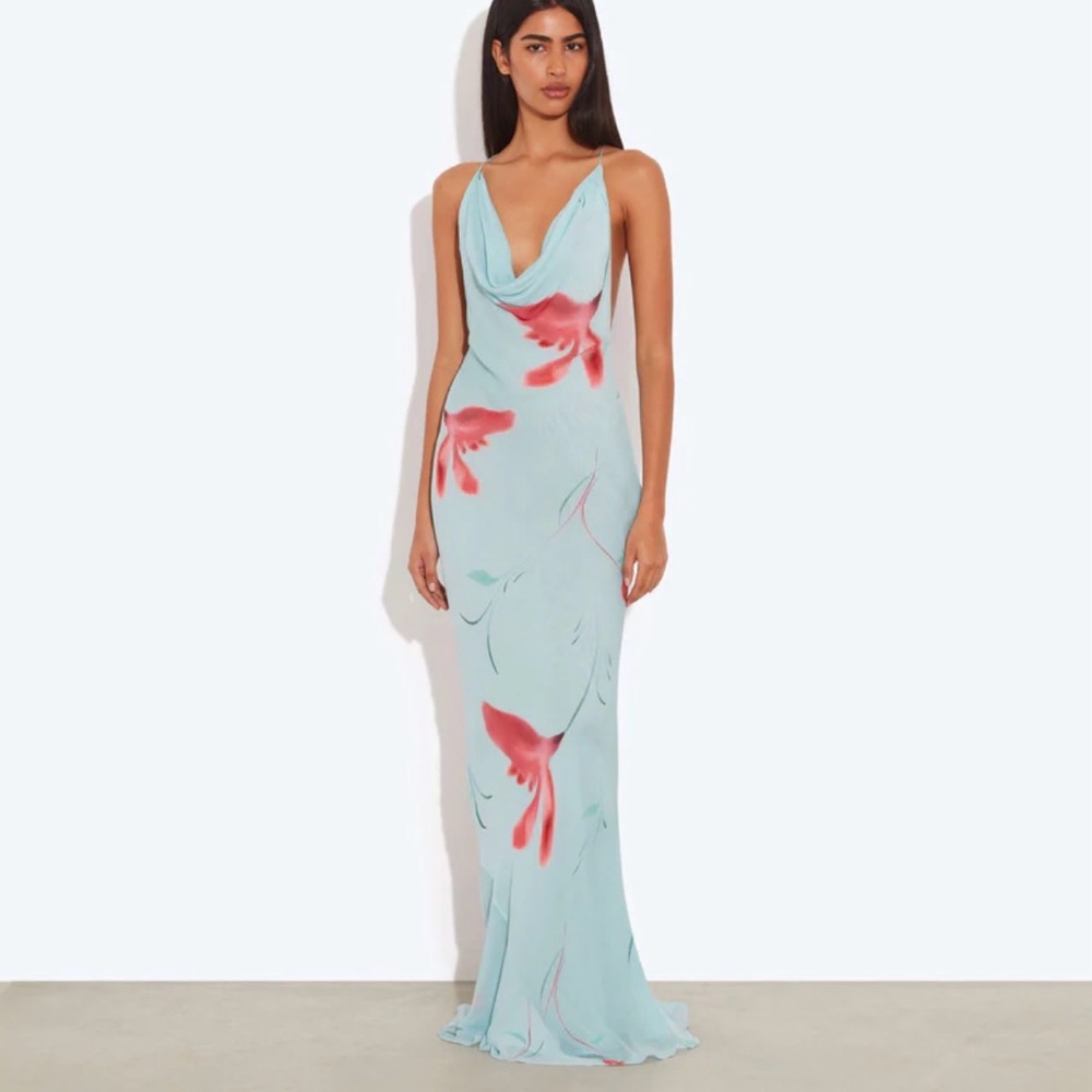 Rat & Boa. VINCENZA DRESS. Elegant Blue and Pink Floral Dress